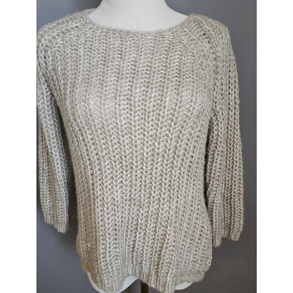 Anthropologie Metallic Sequin Chunky Knit Sz S Fall Holiday Autumn Sweater